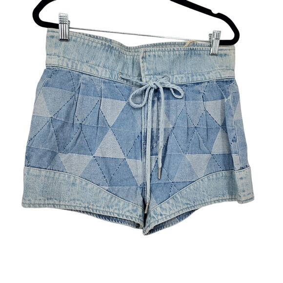GRLFRND Lola Denim Shorts High Rise Tie Waist Patchwork Pieces Of Us Size Medium - Picture 2 of 5